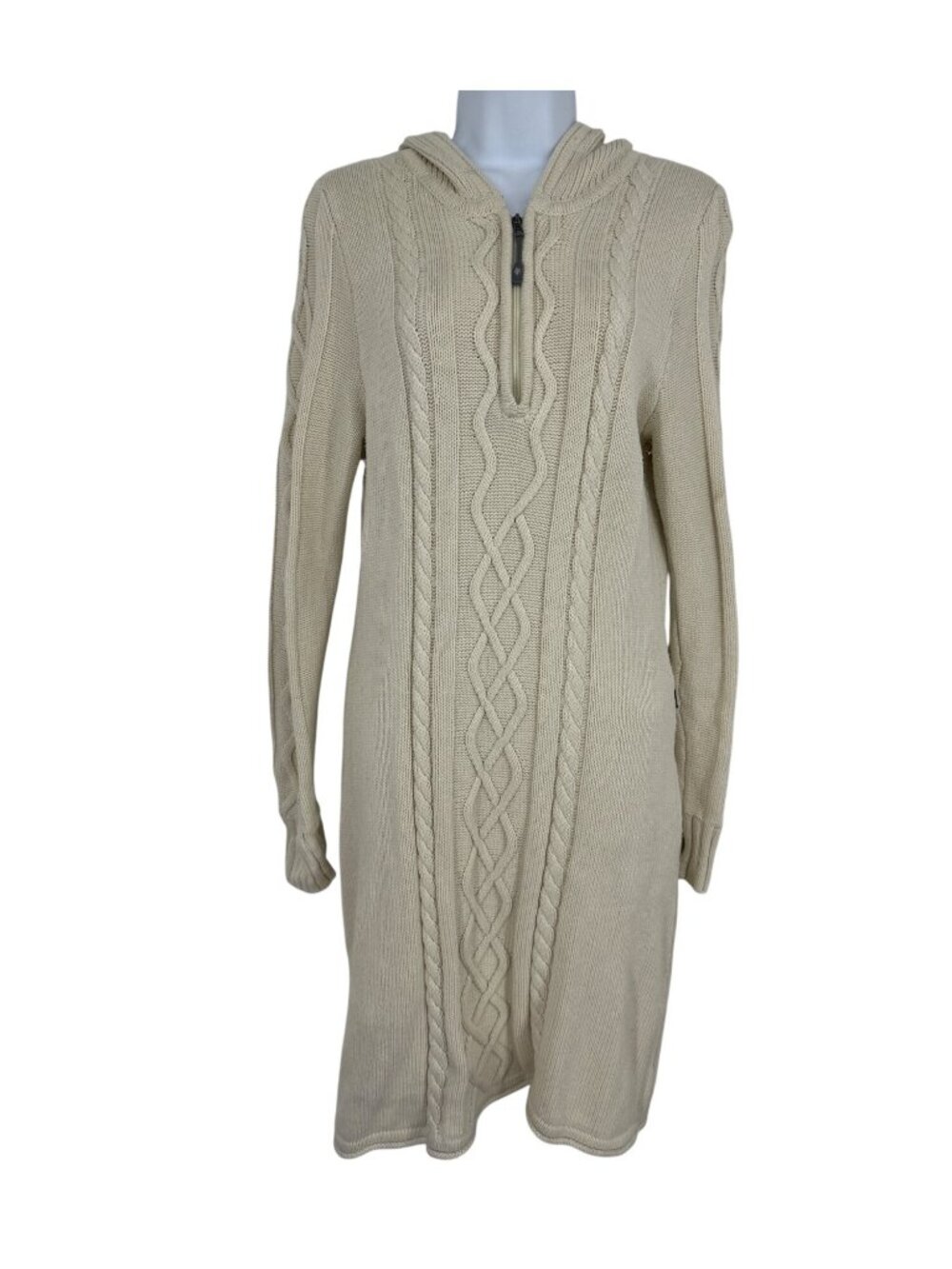 Athleta Hut to Hut Cream Long Sleeve Hoodie Sweater Dress Size L